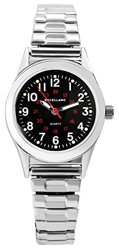 Excellanc Damen-Uhr Edelstahl Zugband 19cm ⌀ 28mm 14mm breit Zifferblatt schwarz Luminazeiger gut lesbar 24 Std Anzeige von Excellanc
