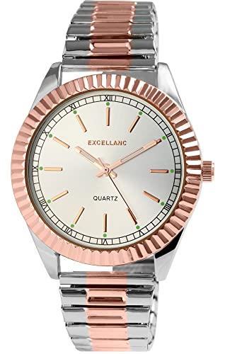 Excellanc Damen-Uhr Edelstahl Zugband Analog Quarz 1700063 (silberfarbig roségoldfarbig) von Excellanc