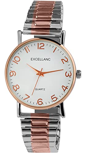 Excellanc Damen-Uhr Edelstahl Zugband Analog Quarz 1700066 (silberfarbig roségoldfarbig) von Excellanc