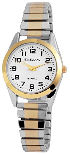 Excellanc Damen-Uhr Zugarmband aus Edelstahl 20cm ⌀29mm 14mm breit gut lesbar silberfarbig goldfarbig Geschenk für Frauen von Excellanc