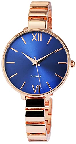 Excellanc Damen-Uhr Gliederarmband Metall Clipverschluss Analog Quarz 1800064 (roségoldfarbig blau) von Excellanc