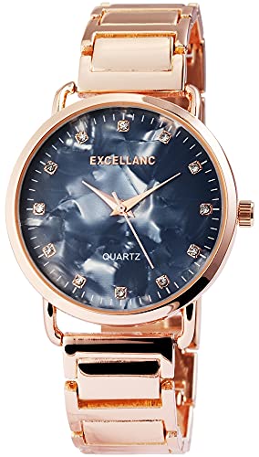 Excellanc Damen-Uhr Gliederarmband Metall Clipverschluss Analog Quarz 1800076 (roségoldfarbig grau) von Excellanc