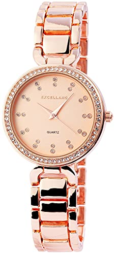 Excellanc Damen-Uhr Gliederarmband Metall Clipverschluss Strass Analog Quarz 1800088 (roségoldfarbig) von Excellanc