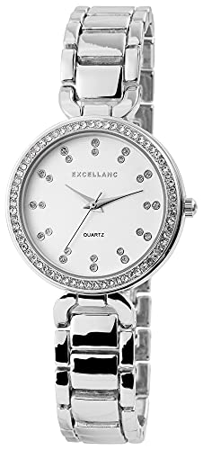 Excellanc Damen-Uhr Gliederarmband Metall Clipverschluss Strass Analog Quarz 1800088 (silberfarbig) von Excellanc