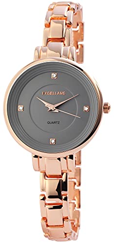 Excellanc Damen-Uhr Gliederarmband Metall Clipverschluss Strass Analog Quarz 1800089 (roségoldfarbig grau) von Excellanc