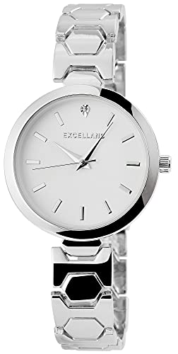 Excellanc Damen-Uhr Gliederarmband Metall Faltschließe Analog Quarz 1800073 (silberfarbig weiß) von Excellanc