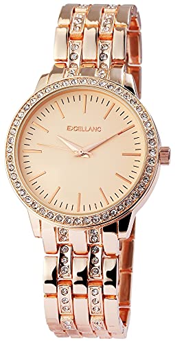 Excellanc Damen-Uhr Gliederarmband Metall Strass Faltschließe Analog Quarz 1800067 (roségoldfarbig) von Excellanc