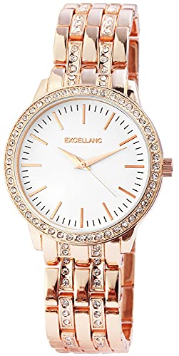 Excellanc Damen-Uhr Gliederarmband Metall Strass Faltschließe Analog Quarz 1800067 (roségoldfarbig weiß) von Excellanc