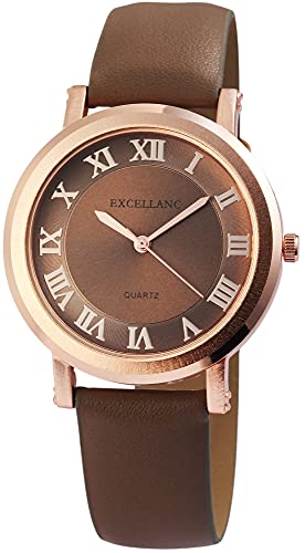 Excellanc Damen-Uhr Kunstleder Armband Dornschließe Analog Quarz 1900102 (braun) von Excellanc