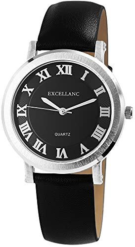 Excellanc Damen-Uhr Kunstleder Armband Dornschließe Analog Quarz 1900102 (schwarz silberfarbig) von Excellanc