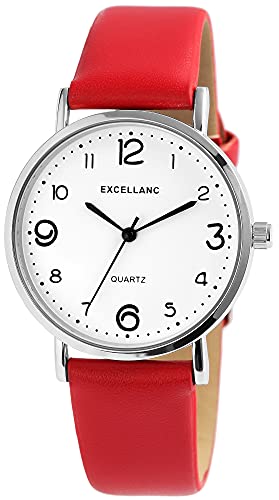 Excellanc Damen-Uhr Kunstleder Armband Dornschließe Analog Quarz 1900261 (rot) von Excellanc
