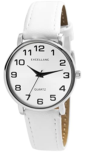 Excellanc Damen-Uhr Kunstleder Armband Dornschließe Analog Quarz 1900274 (weiß) von Excellanc