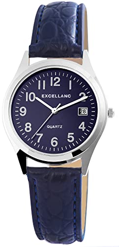 Excellanc Damen-Uhr Kunstleder Armband Dornschließe Datum Analog Quarz 2900217 (blau silberfarbig) von Excellanc