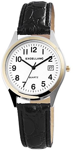 Excellanc Damen-Uhr Kunstleder Armband Dornschließe Datum Analog Quarz 2900217 (schwarz silberfarbig) von Excellanc