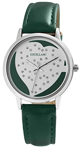 Excellanc Damen-Uhr Kunstleder Armband Dornschließe Glitzer Analog 1700272 von Excellanc