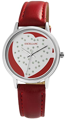 Excellanc Damen-Uhr Kunstleder Armband Dornschließe Glitzer Analog 1700272 von Excellanc