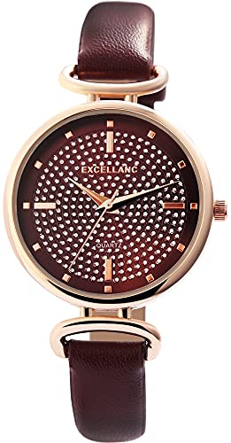 Excellanc Damen-Uhr Kunstleder Armband Dornschließe Strass Analog 1900235 (rot) von Excellanc