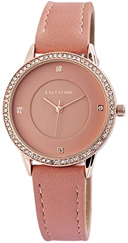 Excellanc Damen-Uhr Kunstleder Armband Dornschließe Strass Analog Quarz 1900156 (rosa) von Excellanc
