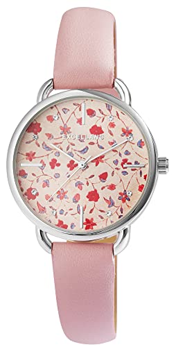 Excellanc Damen-Uhr Kunstleder Blume Floral Analog Quarz 1900280 (rosa) von Excellanc