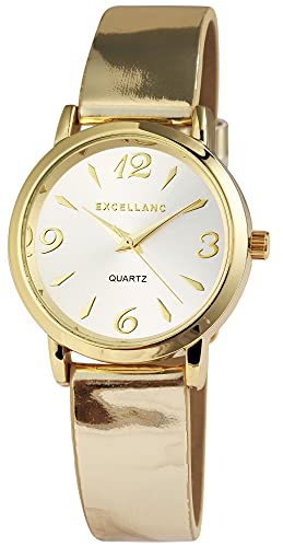 Excellanc Damen-Uhr Kunstleder Dornschließe Analog Quarz 1900011 (goldfarbig) von Excellanc