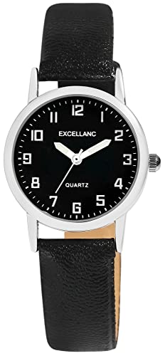 Excellanc Damen-Uhr Kunstleder Dornschließe Leuchtzeiger Analog Quarz 1900290 (schwarz schwarz) von Excellanc