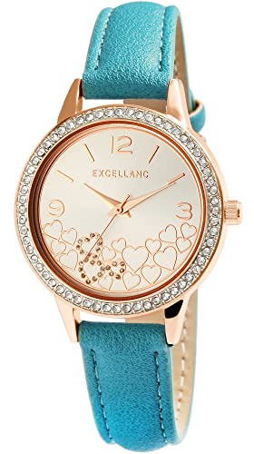 Excellanc Damen-Uhr Kunstleder Herz Liebe Analog Quarz 1900276 (blau) von Excellanc