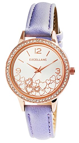 Excellanc Damen-Uhr Kunstleder Herz Liebe Analog Quarz 1900276 (lila) von Excellanc