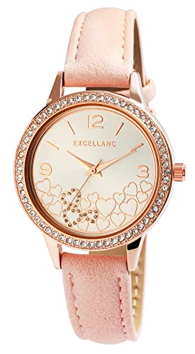 Excellanc Damen-Uhr Kunstleder Herz Liebe Analog Quarz 1900276 (rosa) von Excellanc