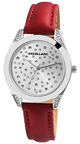 Excellanc Damen – Uhr Lederimations Armband Analog Quarz Uhrwerk 1900176 (rot) von Excellanc