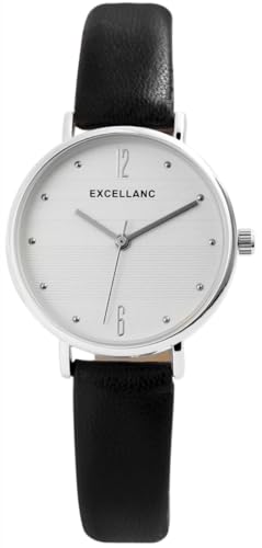 Excellanc Damen-Uhr Lederimitat Dornschließe Eleganz Analog Quarz 1900150 (schwarz/silberfarbig) von Excellanc