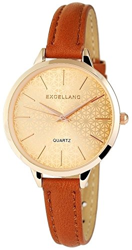 Excellanc Damen – Uhr Lederimitat Slim Armbanduhr Analog Quarz 1900051 von Excellanc