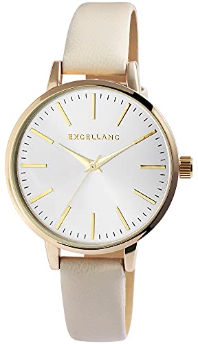 Excellanc Damen – Uhr Lederimitation Armbanduhr Analog Quarz 1900109 (beige) von Excellanc