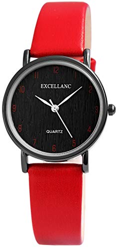 Excellanc Damen – Uhr Lederimitationsarmband Analog Quarz 1900192 (Rot/Schwarz) von Excellanc