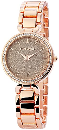 Excellanc Damen-Uhr Metall Strass Clipverschluss Analog Quarz 1800096 (roségoldfarbig) von Excellanc