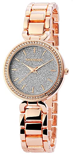 Excellanc Damen-Uhr Metall Strass Clipverschluss Analog Quarz 1800096 (roségoldfarbig silberfarbig) von Excellanc