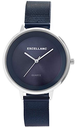 Excellanc Damen-Uhr Milanaisearmband Edelstahl Hakenverschluss Quarz Analog 1300031 (dunkelblau/silberfarbig) von Excellanc