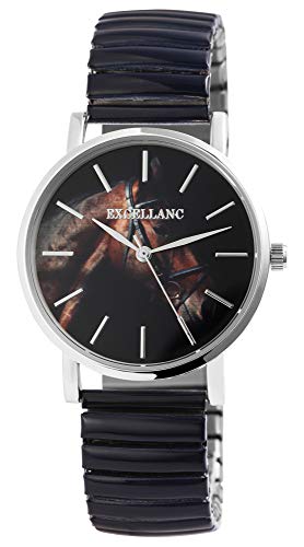 Excellanc Damen-Uhr Motiv Pferde Flexband Comfort Fit Analog Quarz 1700056 (Schwarz) von Excellanc