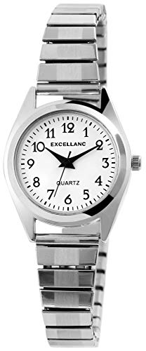 Excellanc Damen-Uhr Zugarmband aus Edelstahl 20 cm ⌀29 mm 14 mm breit gut lesbar silberfarbig weiß Geschenk für Frauen von Excellanc