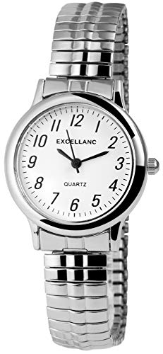 Excellanc Damen-Uhr Zugband 21 cm ⌀ 28 mm 13 mm breit gut lesbar 3-Zeiger silberfarbig weiß modisch Geschenk für Frauen von Excellanc