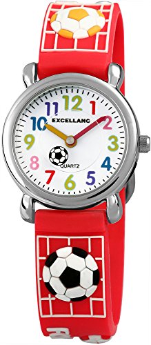 Excellanc Kinder – Uhr Silikonarmband Fußball Sport Dornschließe Analog Quarz 4500027 (rot) von Excellanc