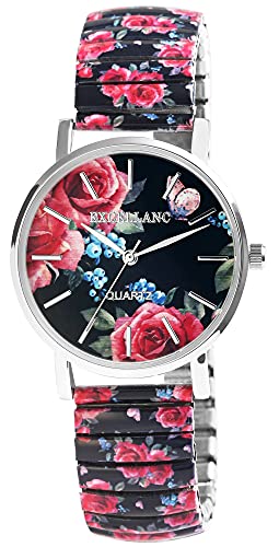 Excellanc Damen-Zugbanduhr Edelstahl Ø 36 mm Motiv Bunt Print Analog Quarz 1700060 (schwarz rot blau) von Excellanc
