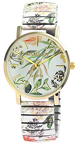 Excellanc Damen-Zugbanduhr Edelstahl Ø 36 mm Motiv Bunt Print Analog Quarz 1700060 (weiß grün) von Excellanc
