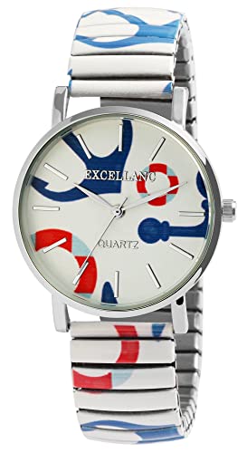 Excellanc Damen-Zugbanduhr Edelstahl Ø 36 mm Motiv Bunt Print Analog Quarz 1700060 (weiß) von Excellanc