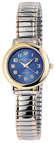 Excellanc Damen analog Armbanduhr mit Quarzwerk 170013000023 Metallgehäuse mit Edelstahlzugband in Bicolor und Ziffernblattfarbe Dunkelblau Armbandbreite 11 mm von Excellanc