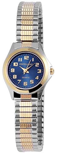 Excellanc Damen analog Armbanduhr mit Quarzwerk 170013000025 Metallgehäuse mit Edelstahlzugband in Bicolor und Ziffernblattfarbe Dunkelblau Armbandbreite 11 mm von Excellanc