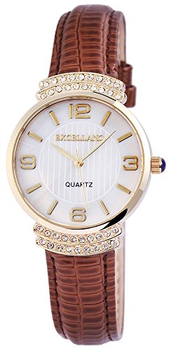 Excellanc Damen analog Armbanduhr mit Quarzwerk 195002100217 Metallgehäuse mit Kunstleder Armband und Dornschließe Bandgesamtlänge 23 cm Armbandbreite 18 mm von Excellanc