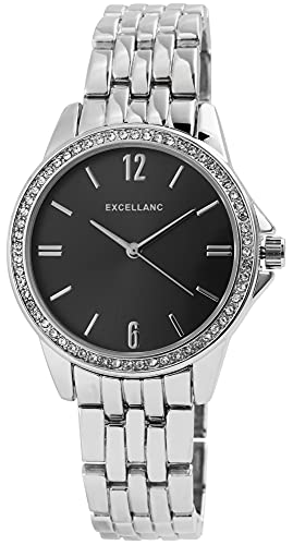 Excellanc Damen-Uhr Metall Gliederarmband Flatschließe Strass Analog 1800143 (silberfarbig grau) von Excellanc