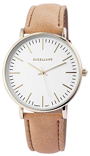 Excellanc Unisex-Uhr Kunstleder Armband Dornschließe Analog 2900031 (beige weiß) von Excellanc