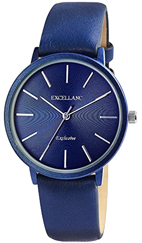 Excellanc Damen-Uhr Kunstleder Armband Dornschließe Analog Quarz 1900260 (blau) von Excellanc