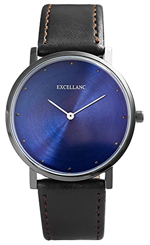 Excellanc Damen-Uhr Kunstleder Armband Dornschließe Analog Quarz 1900256 (schwarz blau) von Excellanc